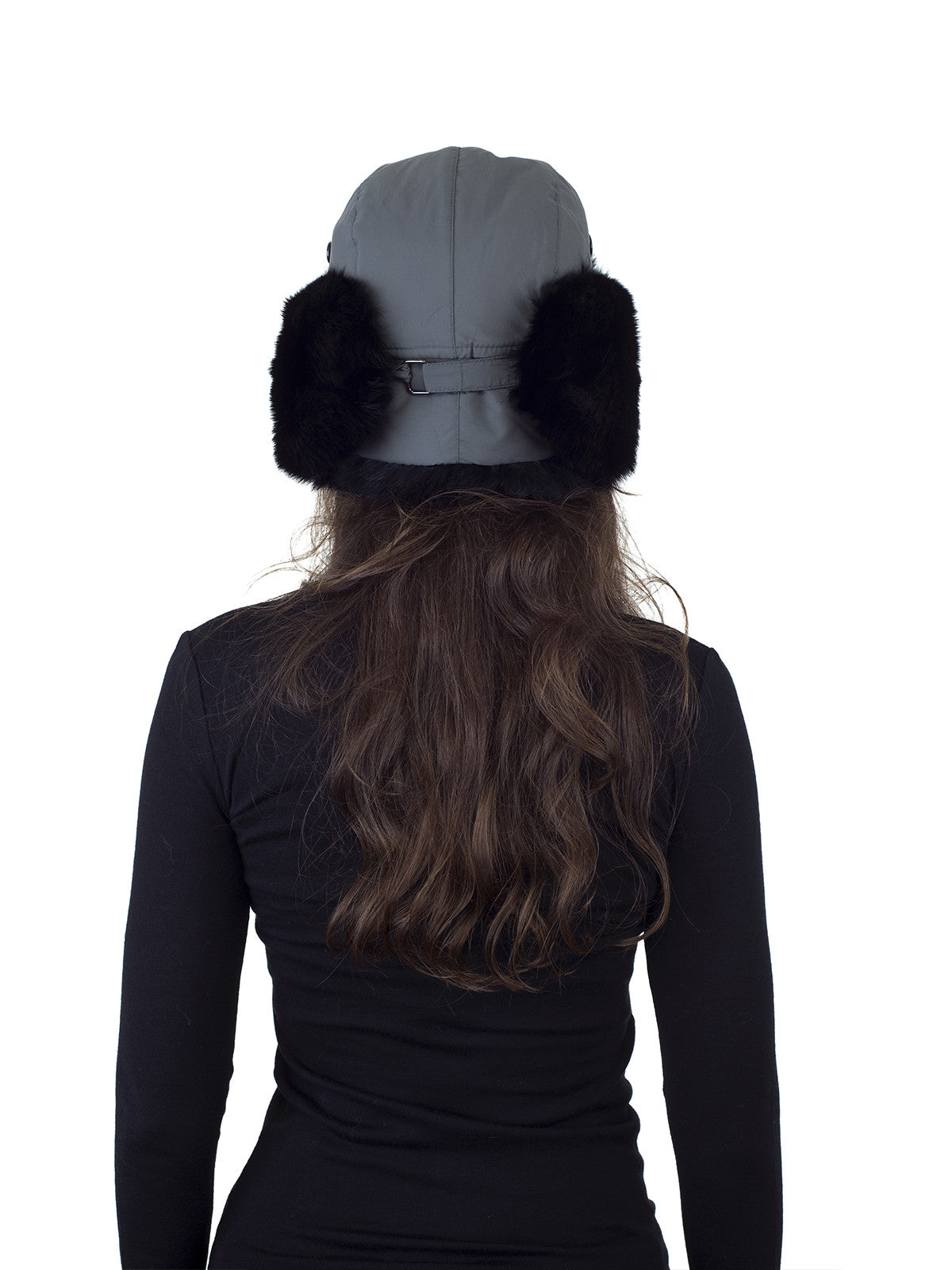 Grey Aviator Hat with Black Rabbit Fur