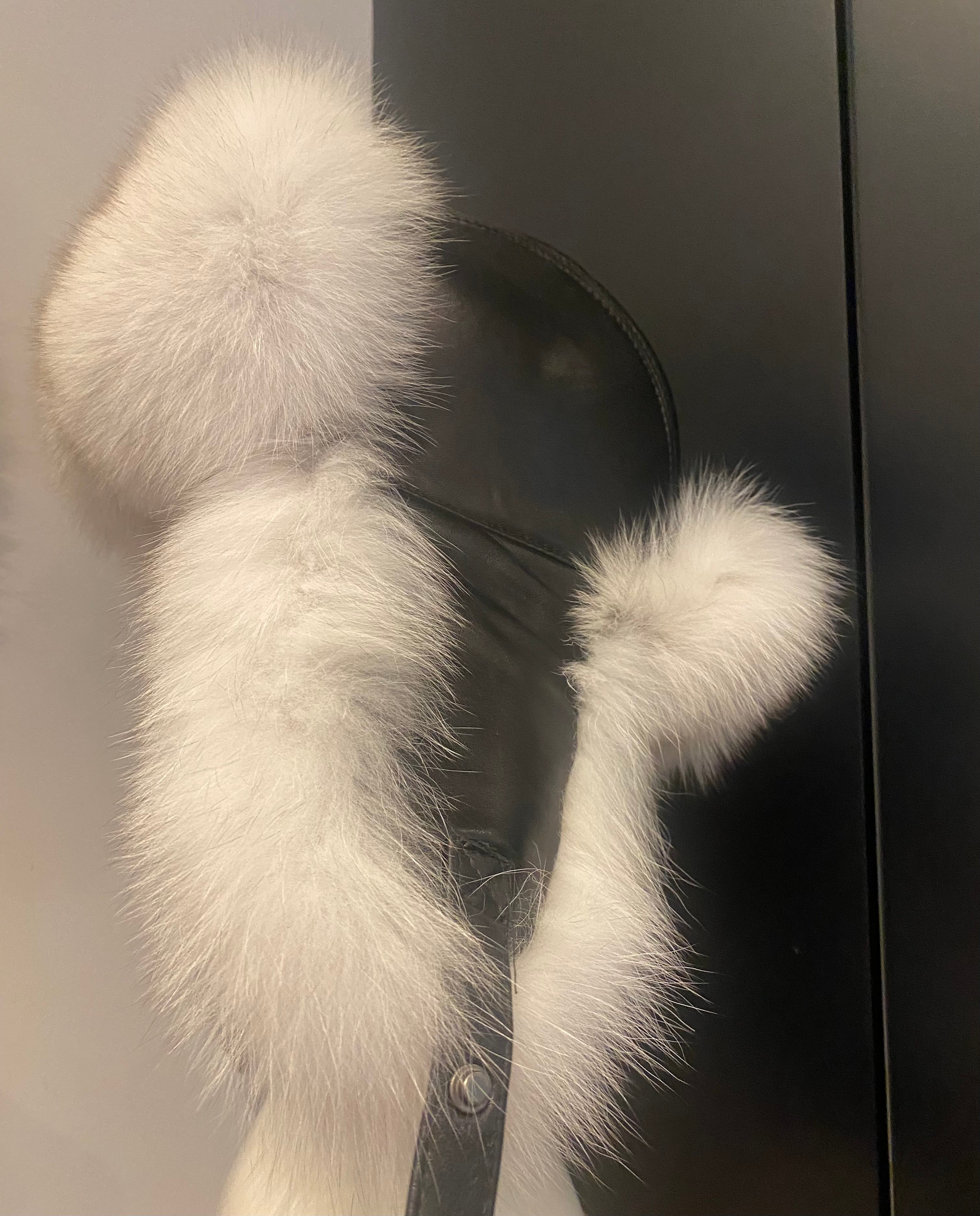 Fox Fur Hat with Leather