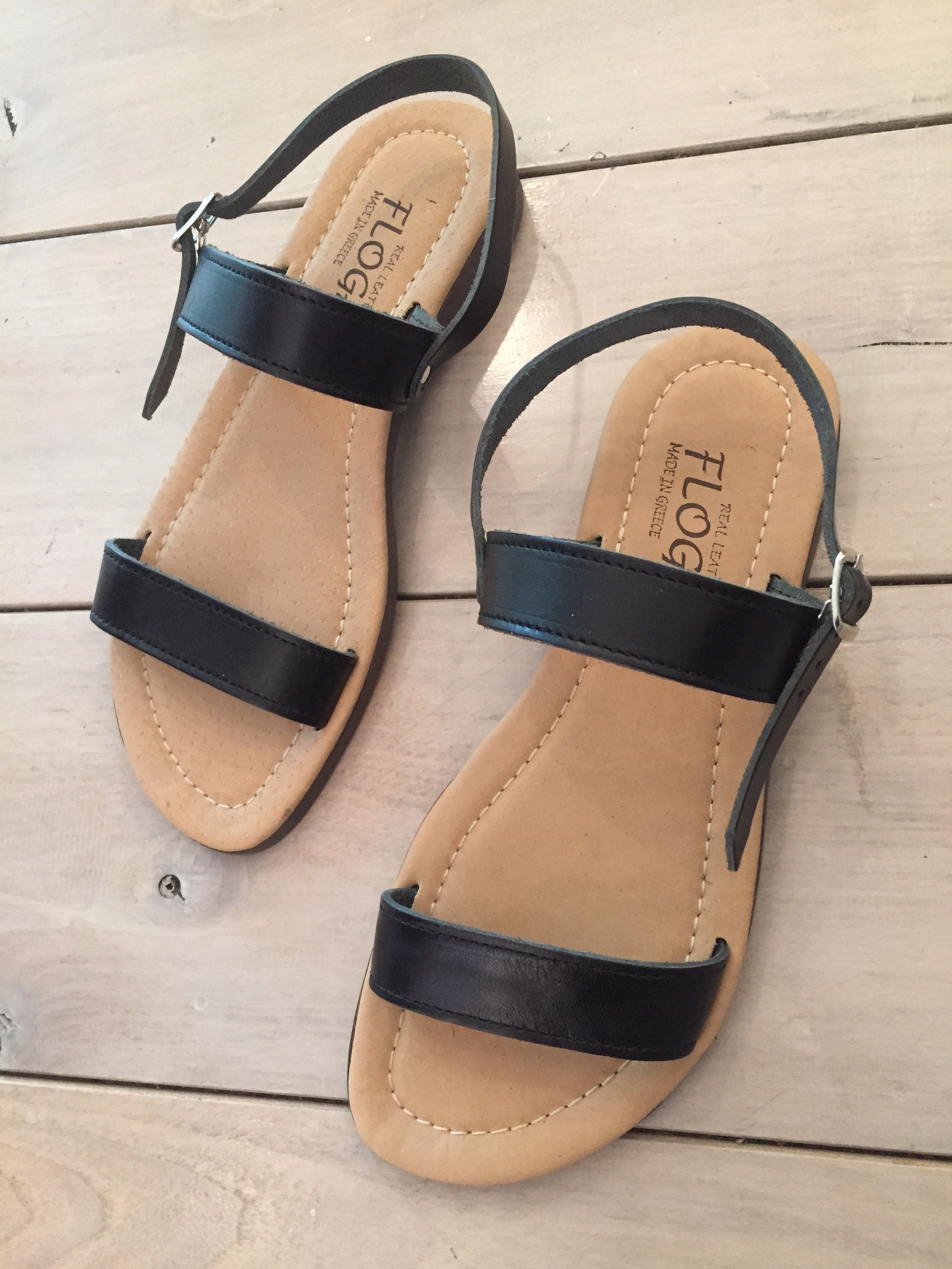 Elpida Greek Leather Sandals - Black
