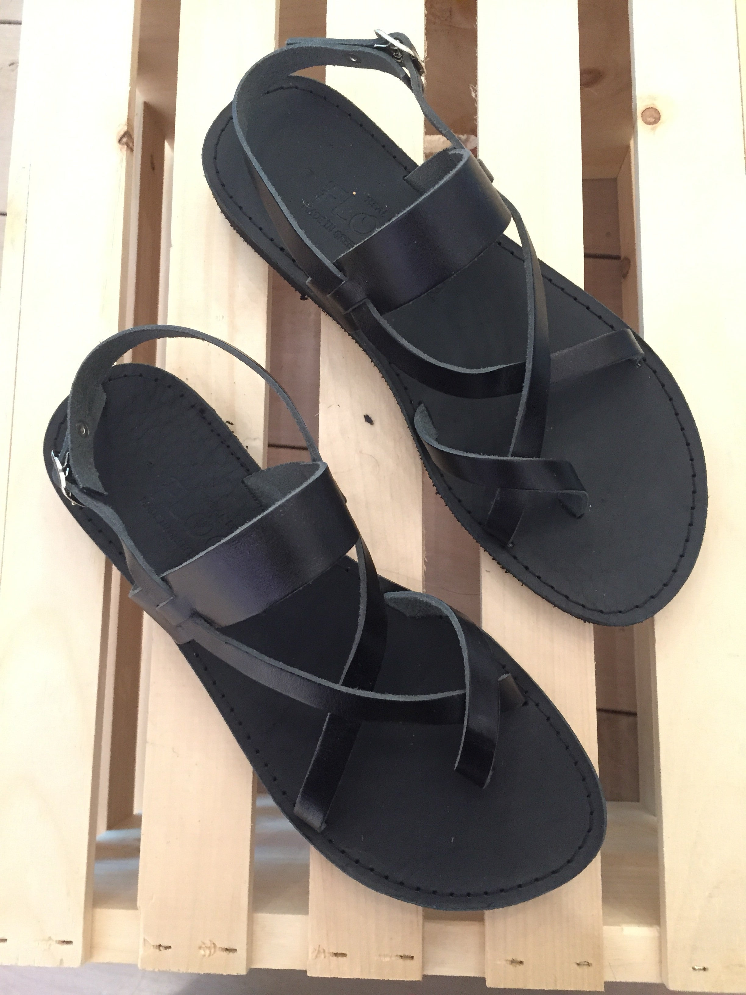 Iphigenia Greek Leather Sandals - Black