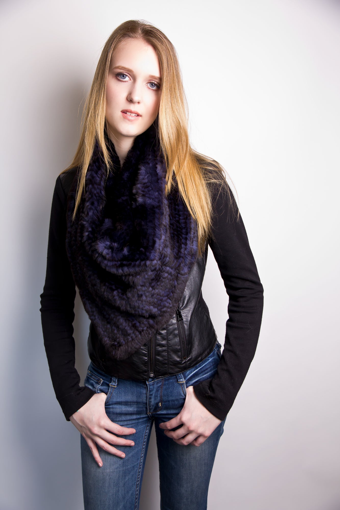 V Shaped Infinity Scarf Snood Rex Rabbit Fur