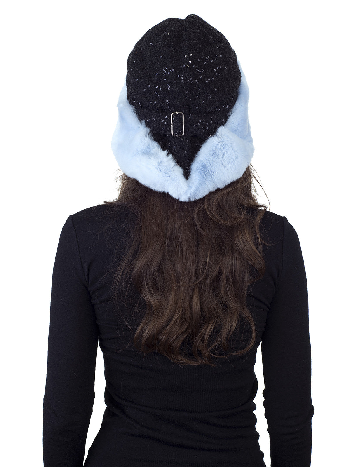 Baby Blue Rex Rabbit Hat with Sequin Fabric