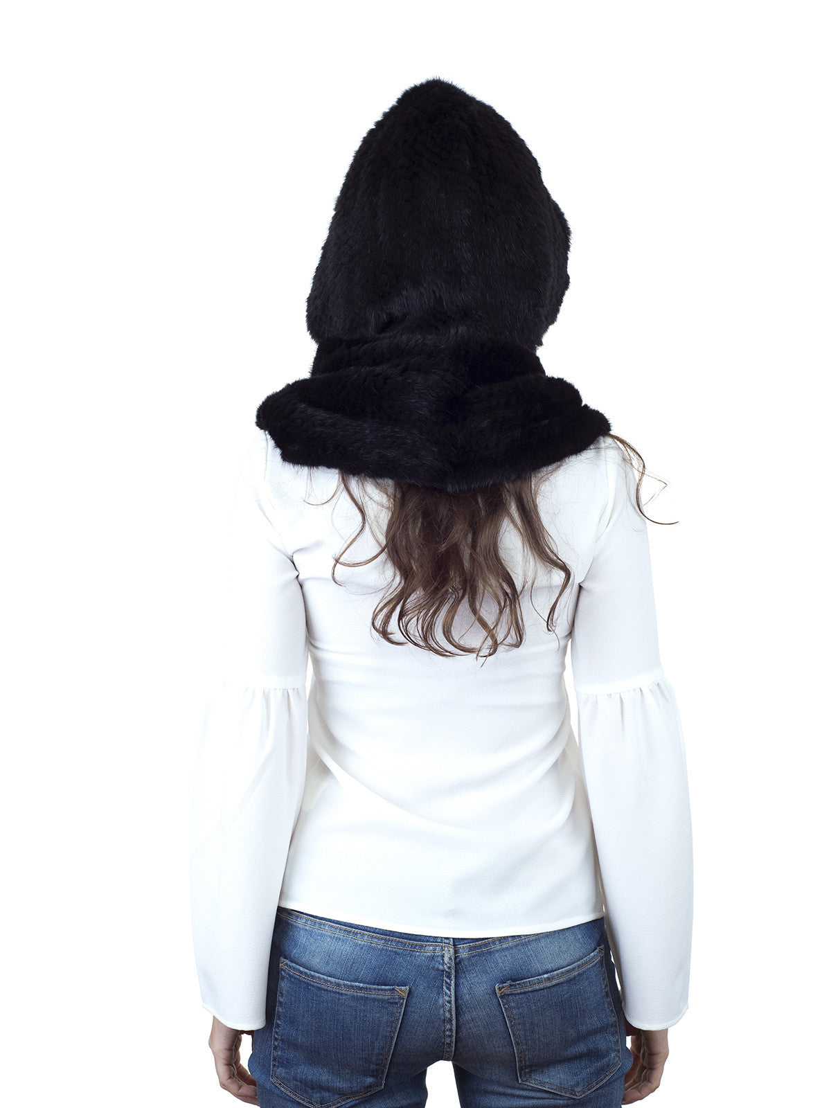 Black Mink Hood with Wide Infinity Scarf