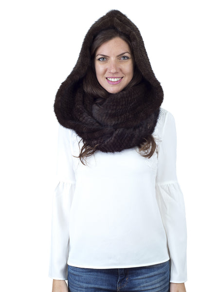 Brown Mink Hood with Wide Infinity Scarf