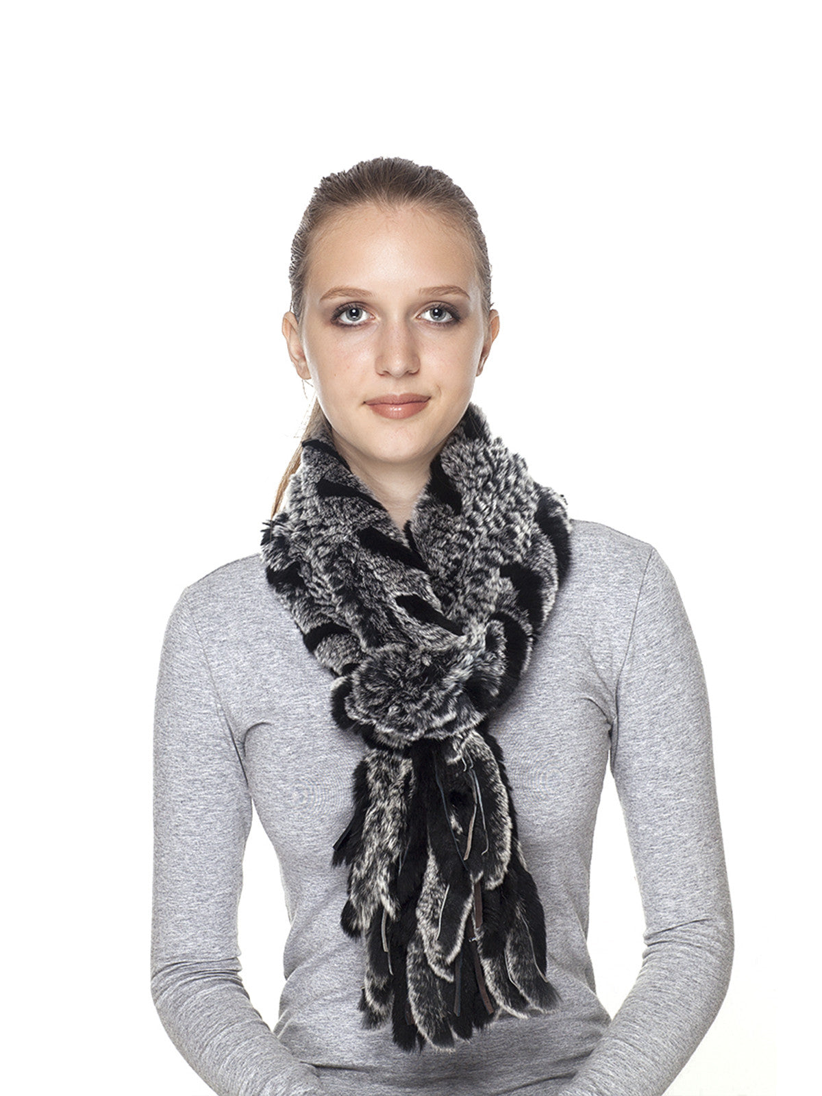 Grey-Black Rex Rabbit Scarf