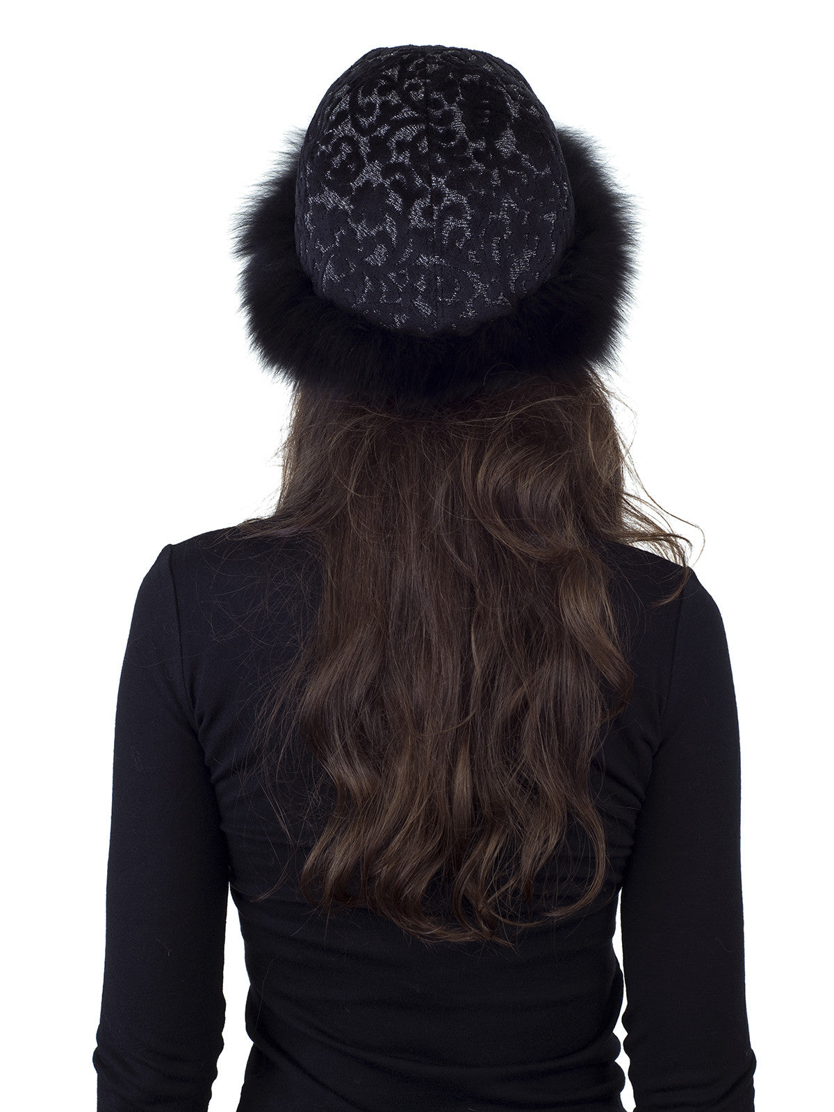 Black Fox Hat with Italian Black and Silver Fabric