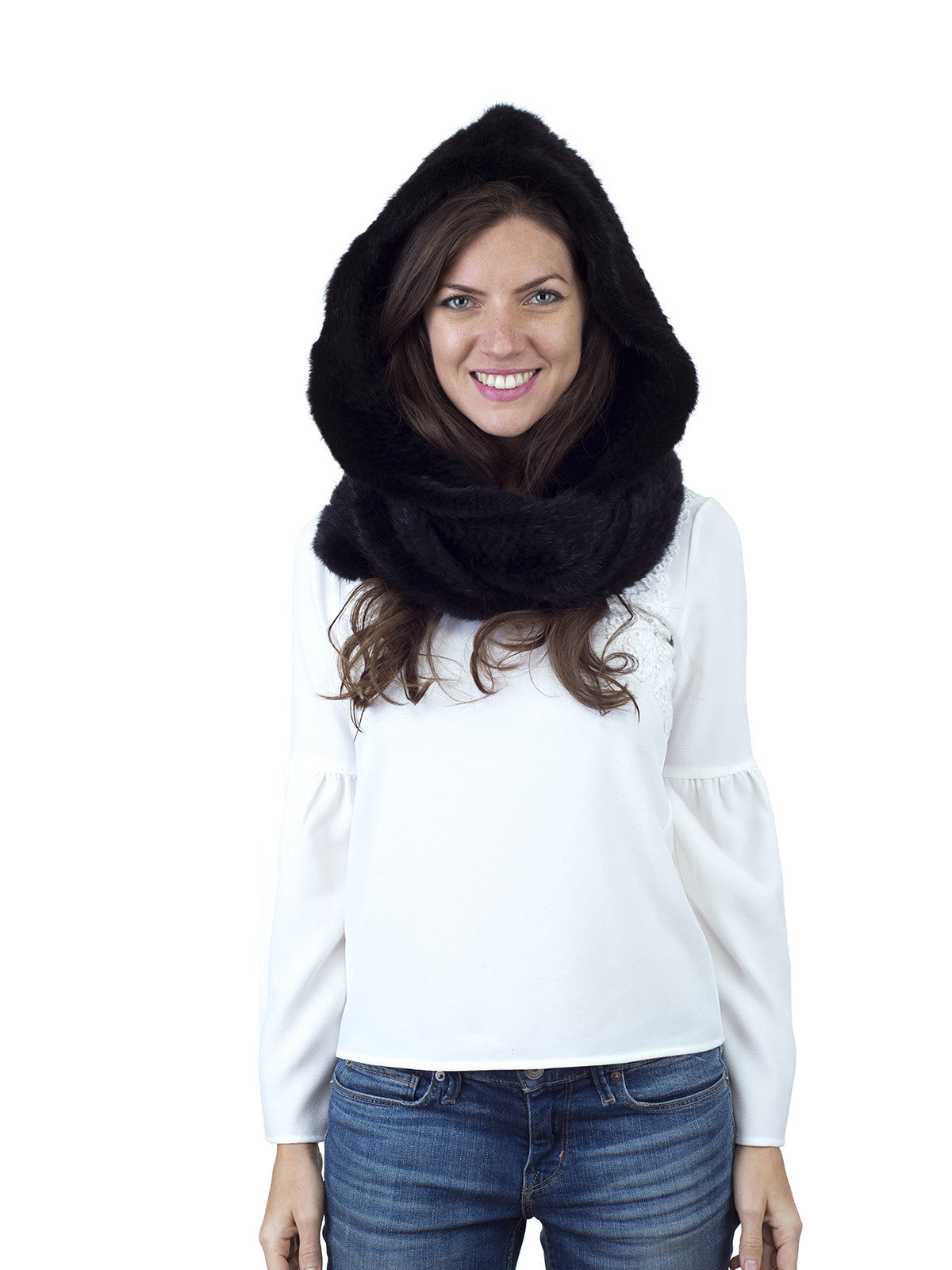 Black Mink Hood with Wide Infinity Scarf