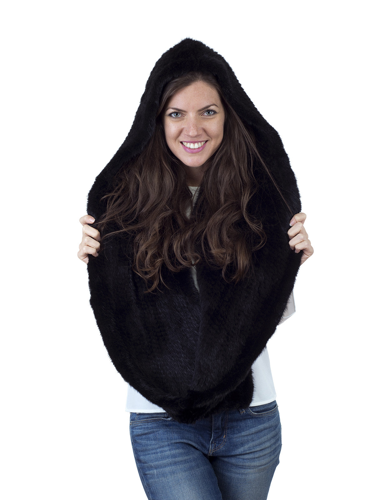 Black Mink Hood with Wide Infinity Scarf