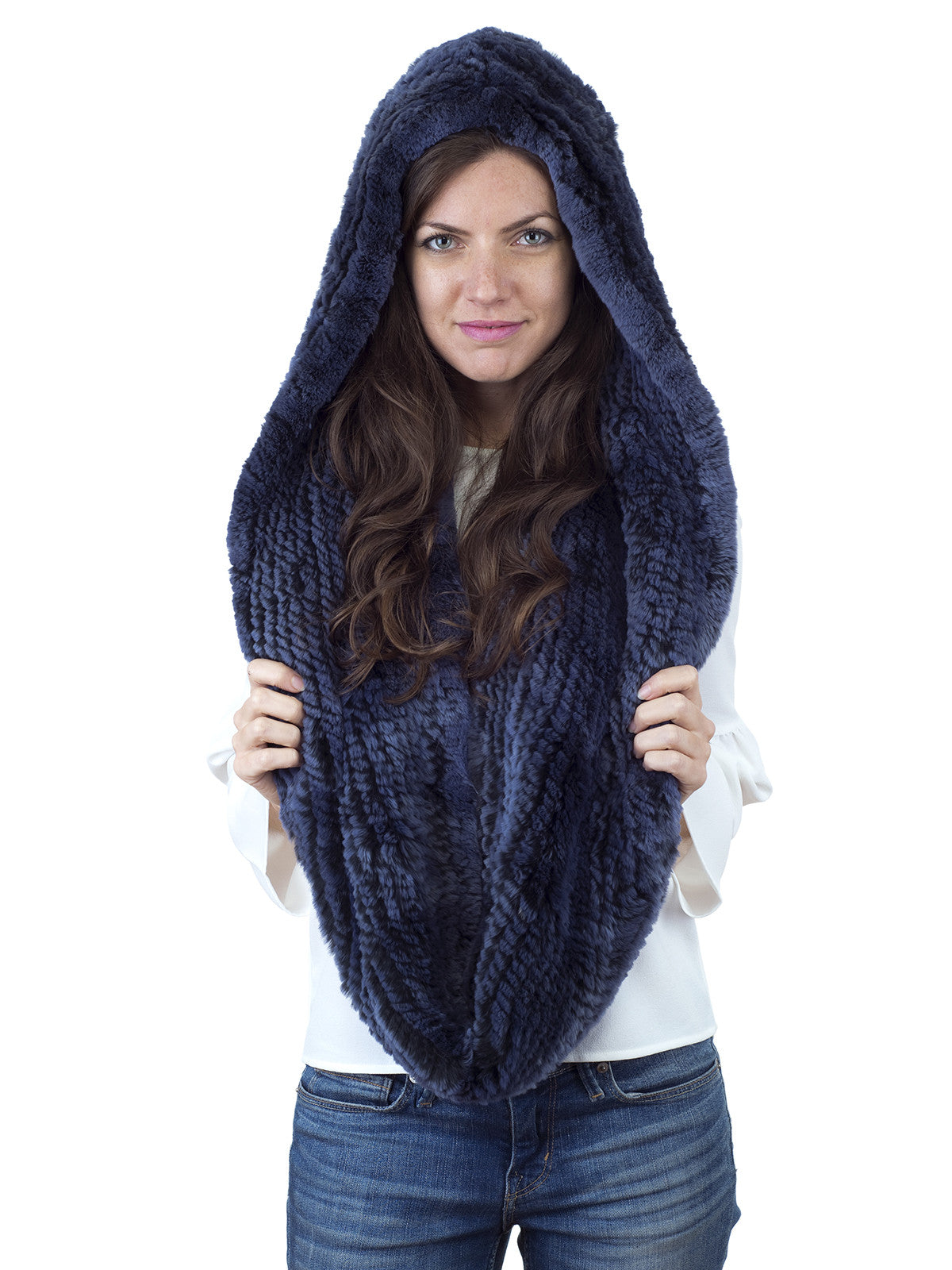 Blue Rex Rabbit Hood with Wide Infinity Scarf