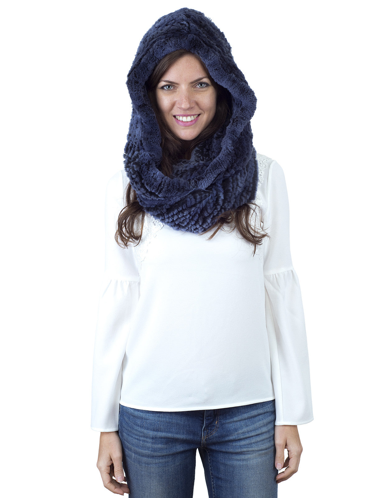 Blue Rex Rabbit Hood with Infitity Narrow Scarf